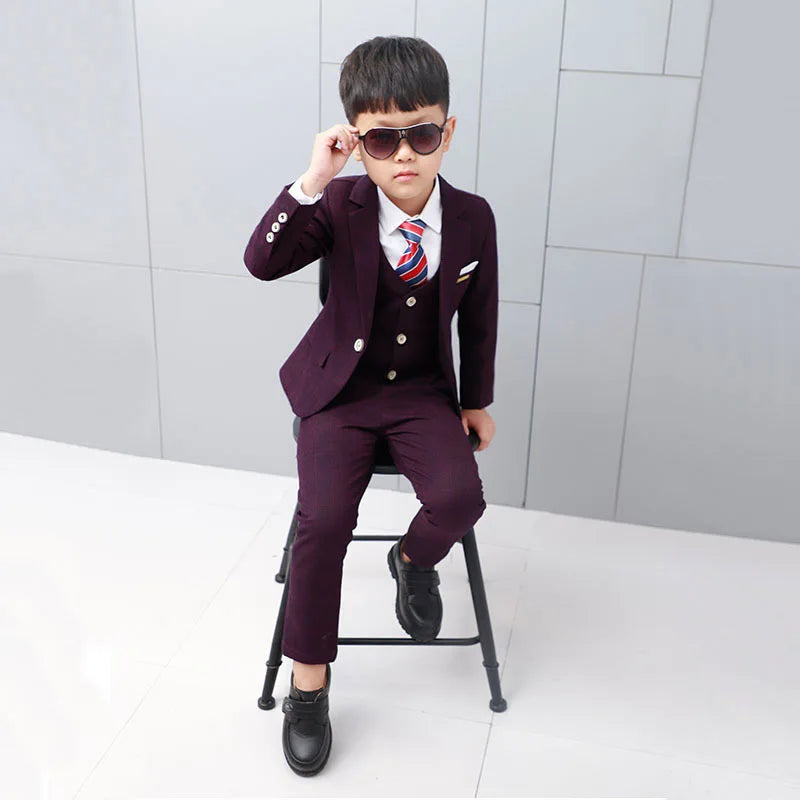 Kids Formal Suit Boys Blazer Vest Pants Tuxedo