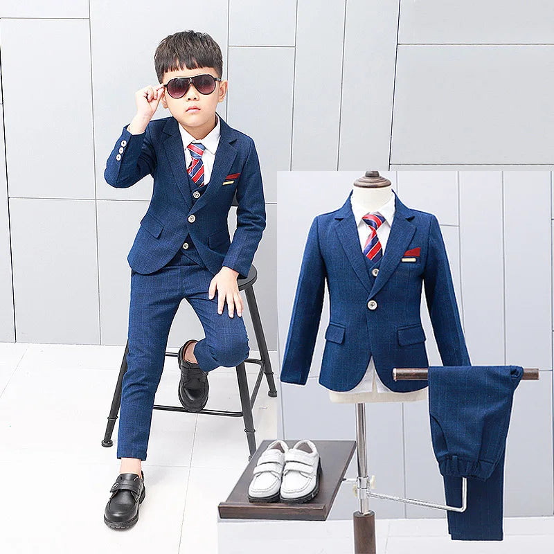 Kids Formal Suit Boys Blazer Vest Pants Tuxedo