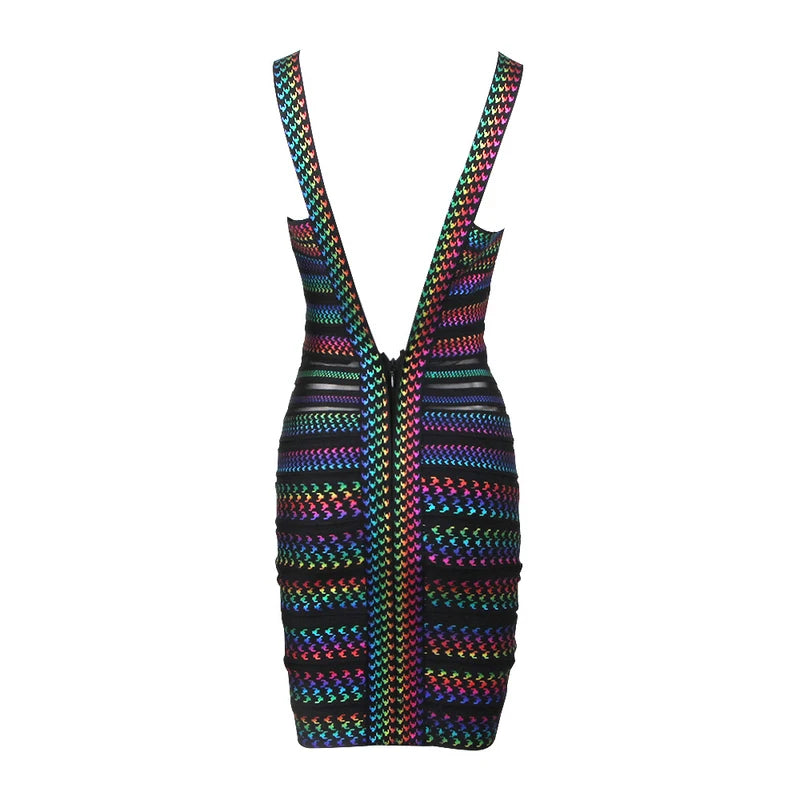 Colorful Striped Foiling Print Rayon Bandage Dress