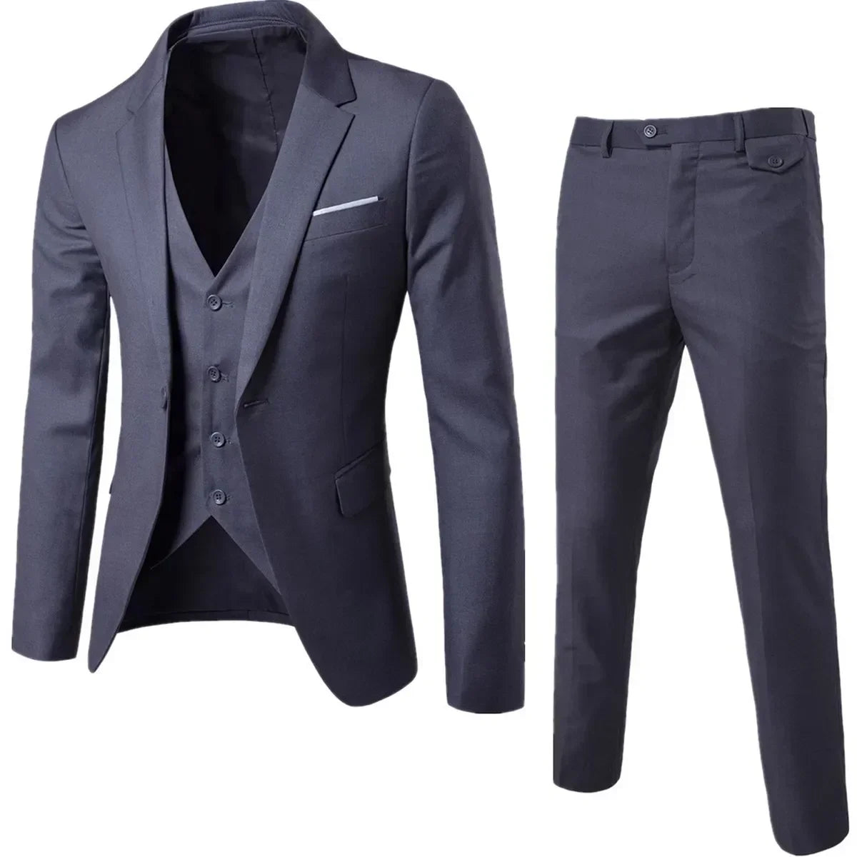 3 Pcs Black Elegant Suits+Pants Brand Slim Fit Single Button Men suit