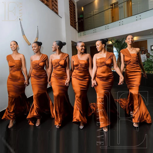 Elegant Gowns for Weddings Burnt Orange Satin Bridesmaid Dresses