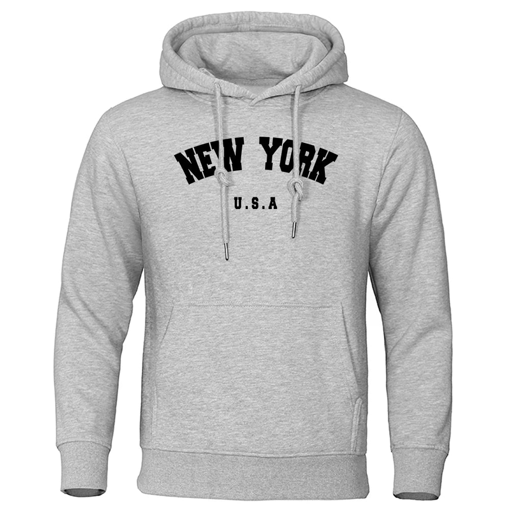 NEW YORK Letter U.S.A City Print Hoody Men Oversize