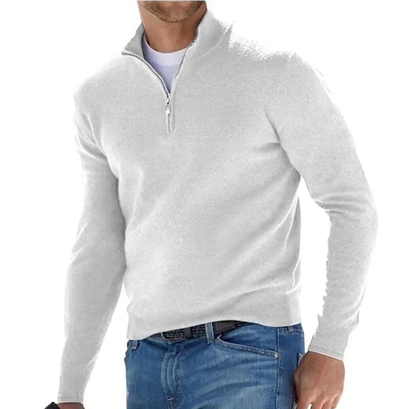 Warm Pullover Solid Color Half Zipper Casual Sweater Slim V-neck