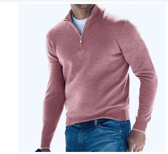 Warm Pullover Solid Color Half Zipper Casual Sweater Slim V-neck