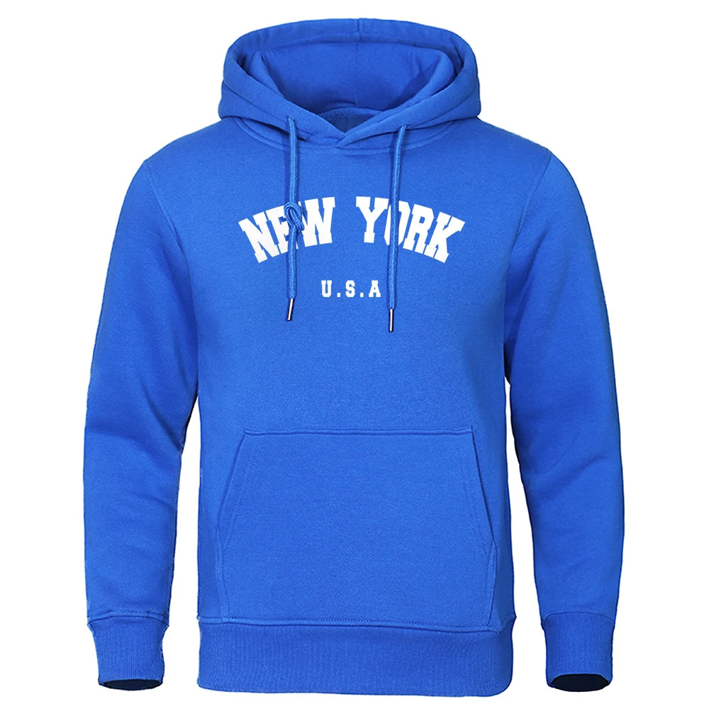 NEW YORK Letter U.S.A City Print Hoody Men Oversize