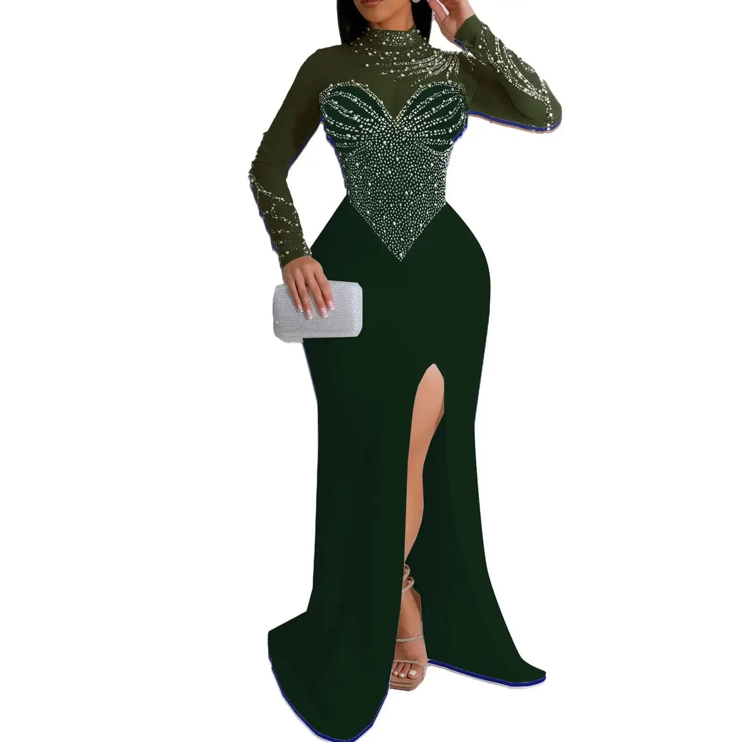 Plus Size Pearl Party Dress Female Diamond Sheer Mesh Clothing Evening Luxury Club Outfit 2024 Spring Elegant Pretty Women Dress (Copy)