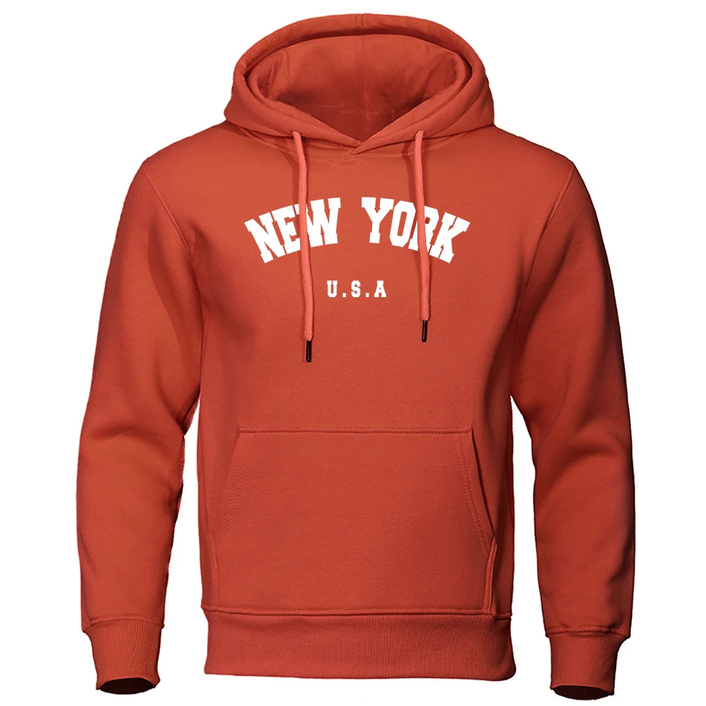 NEW YORK Letter U.S.A City Print Hoody Men Oversize