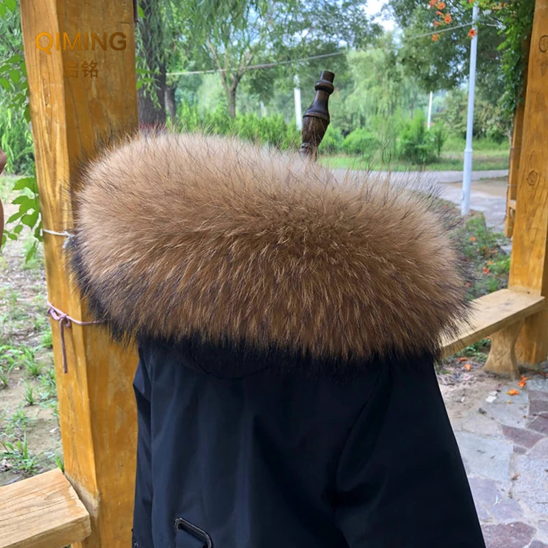 100% Real Fur Collar Women Raccoon Fur Scarf Warm Parka