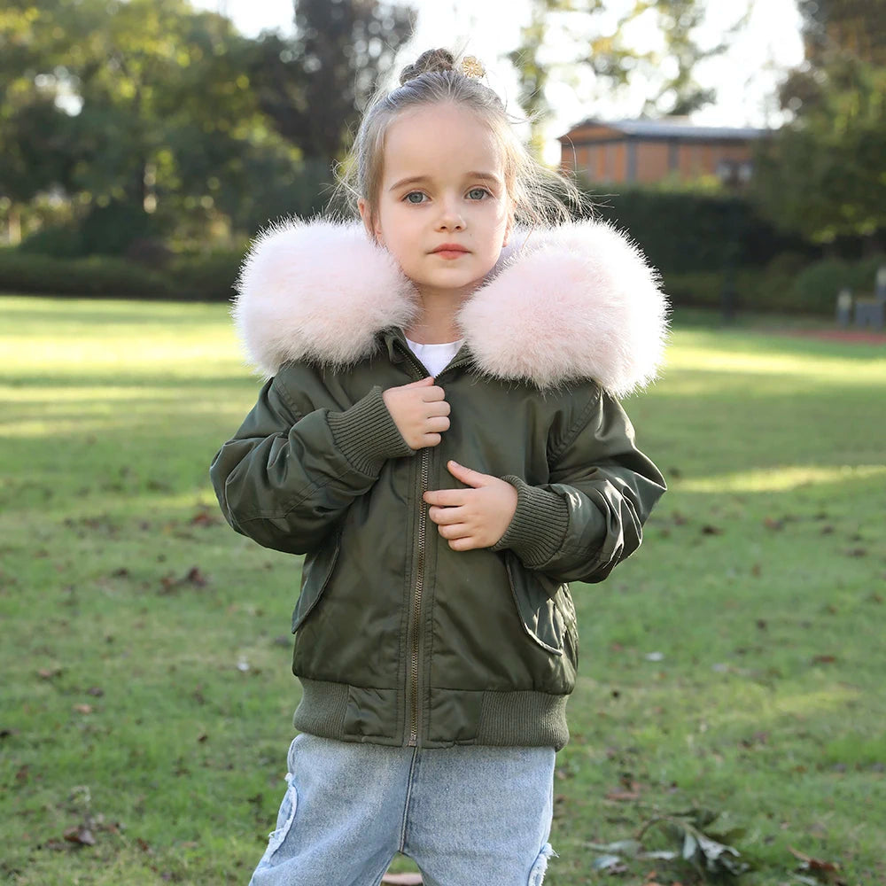 JANEFUR Fur Lined Parka Parent-Child Set Real Fox Fur Collar