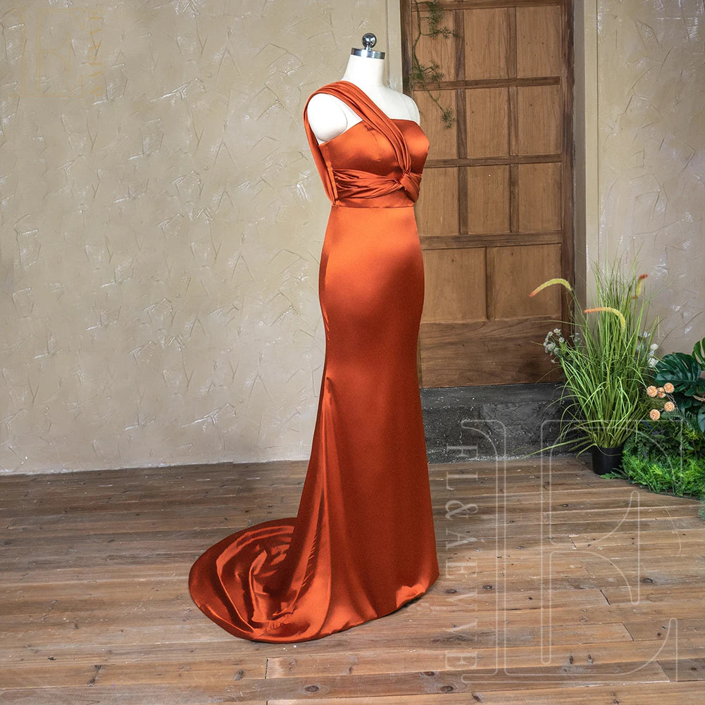 Elegant Gowns for Weddings Burnt Orange Satin Bridesmaid Dresses