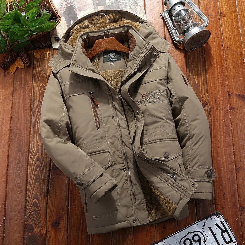 Big Size Multi-pocket Men Winter Outdoor Parka Coat Hooded Windbreaker