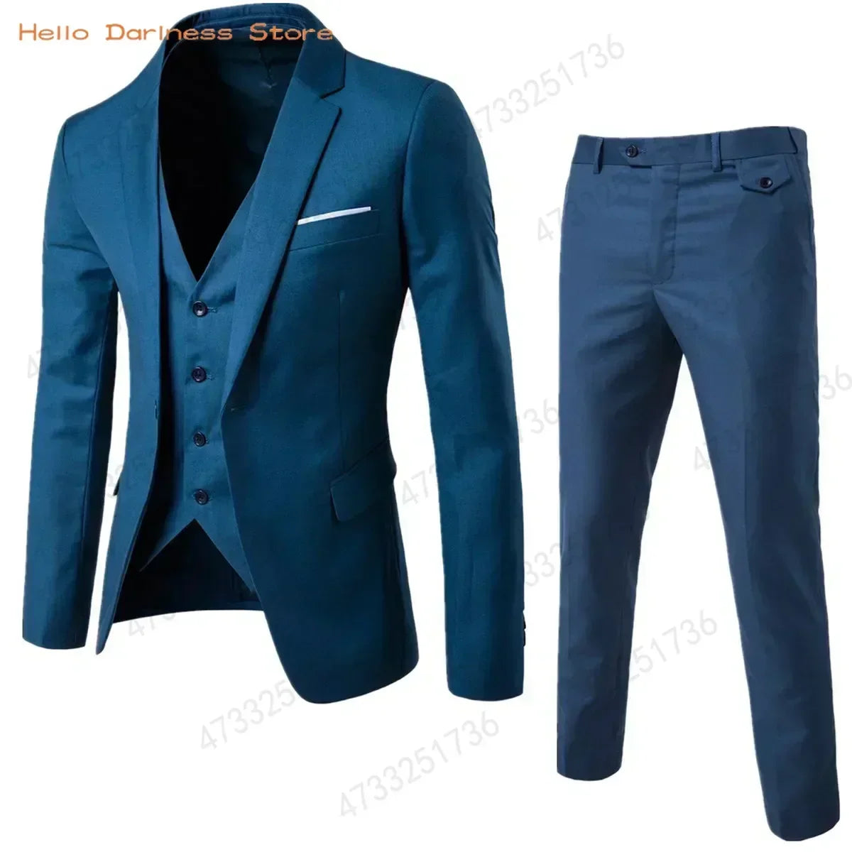 3 Pcs Black Elegant Suits+Pants Brand Slim Fit Single Button Men suit