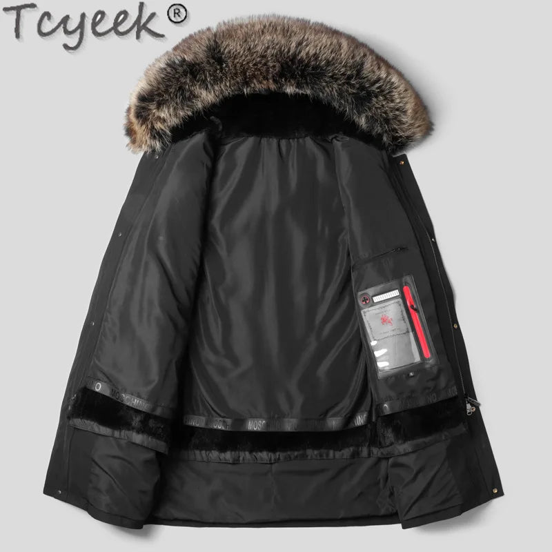 Tcyeek Real Rabbit Fur Coat Men