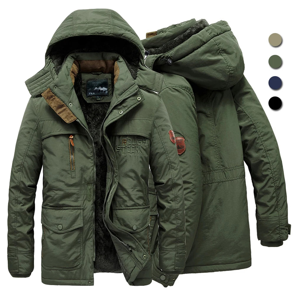 Big Size Multi-pocket Men Winter Outdoor Parka Coat Hooded Windbreaker