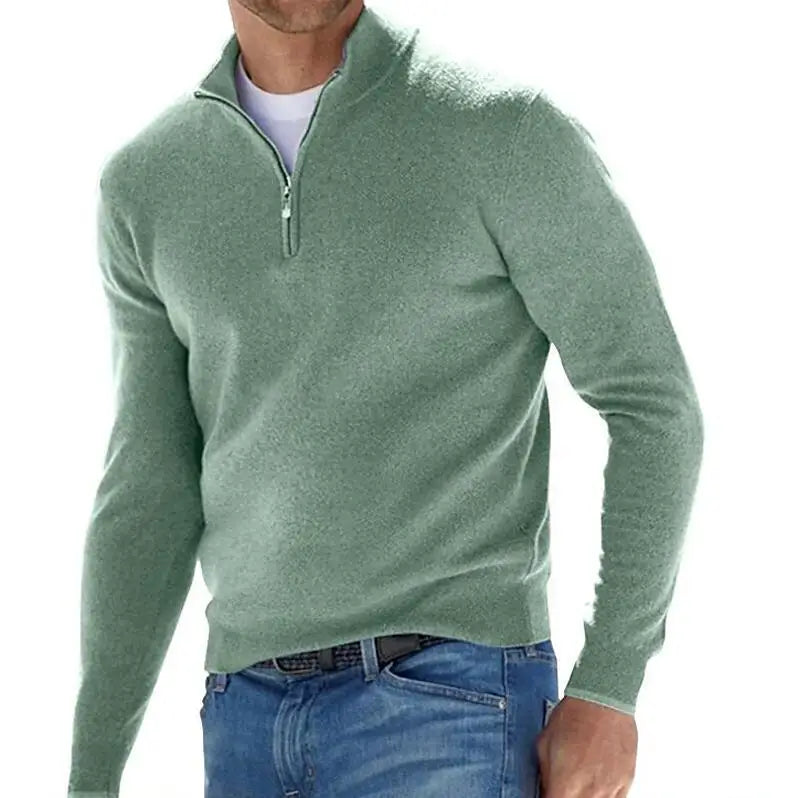 Warm Pullover Solid Color Half Zipper Casual Sweater Slim V-neck