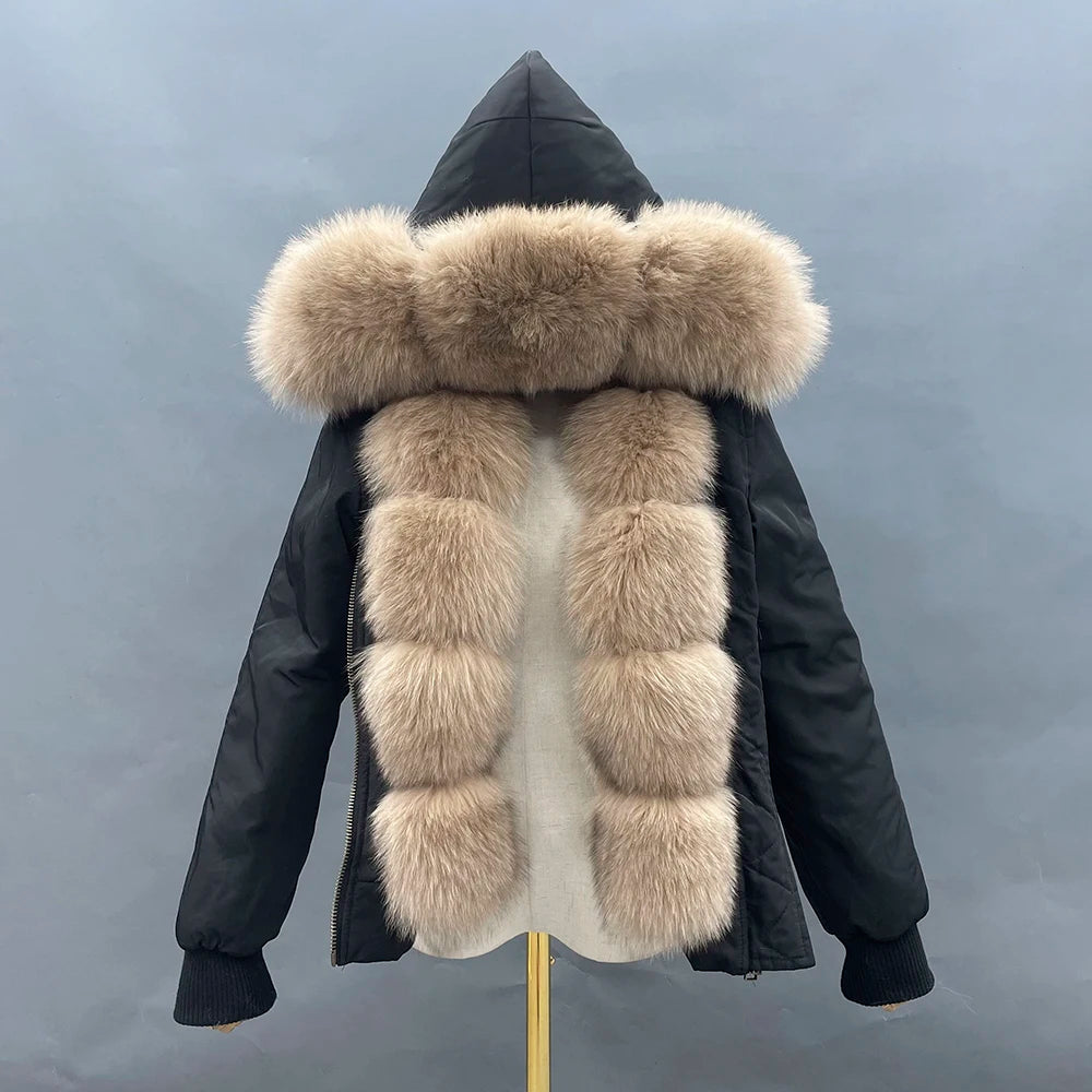 JANEFUR Fur Lined Parka Parent-Child Set Real Fox Fur Collar