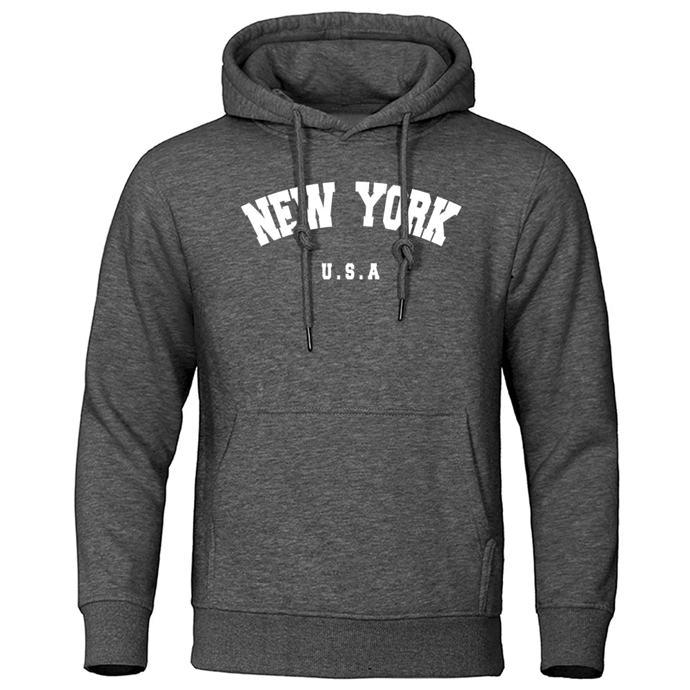 NEW YORK Letter U.S.A City Print Hoody Men Oversize