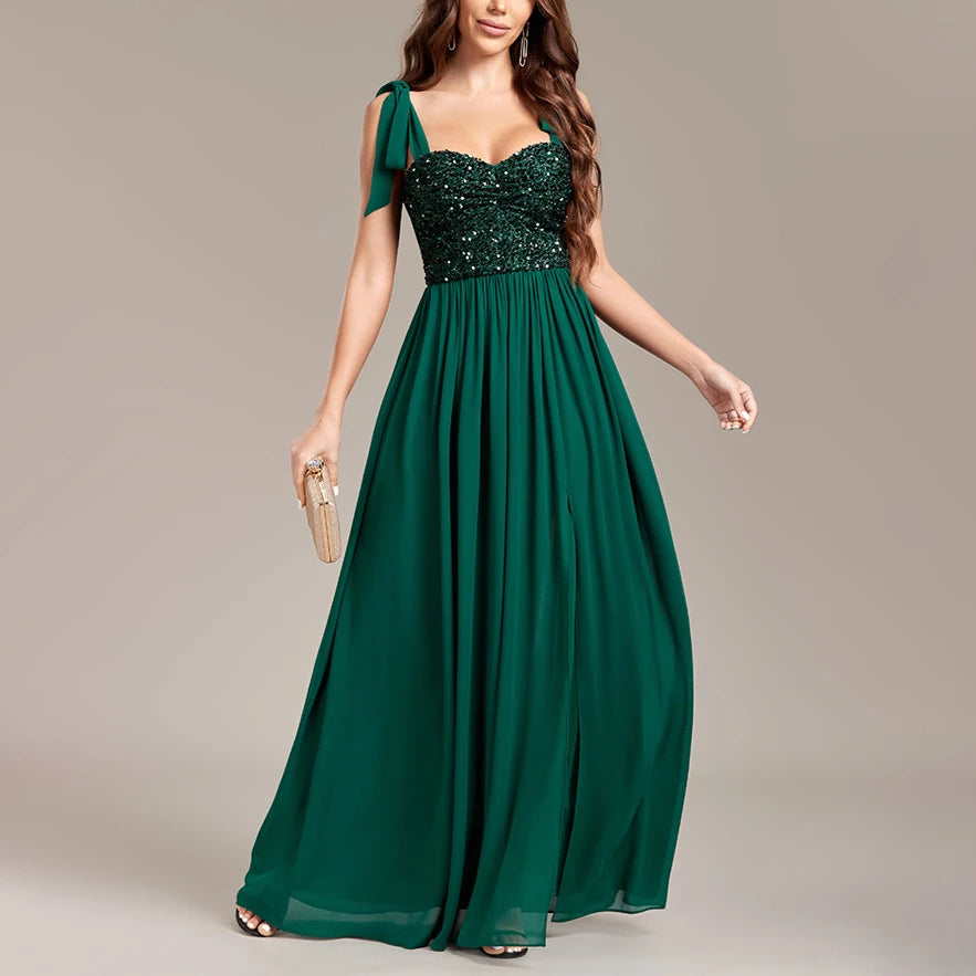 Green High Waist Slit Graduation Dress