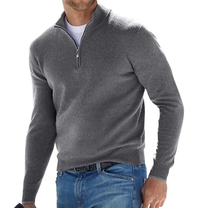 Warm Pullover Solid Color Half Zipper Casual Sweater Slim V-neck