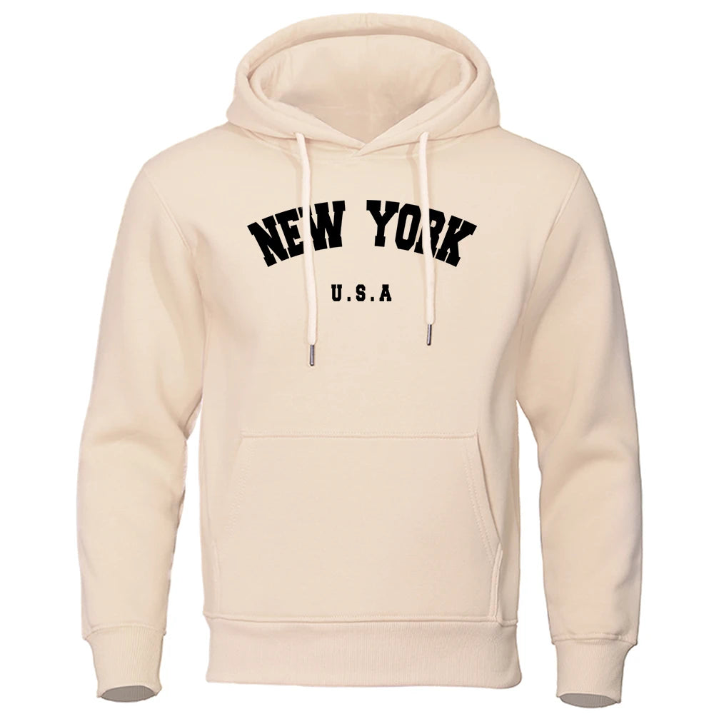 NEW YORK Letter U.S.A City Print Hoody Men Oversize