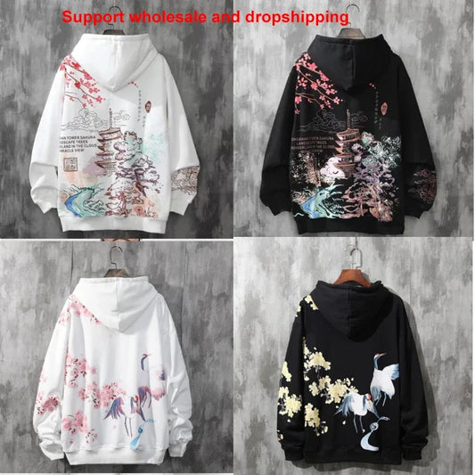 Wholesale DropShipping Anime Hoodies Sweatshirts Chinese Style Black Hoodies Harajuku Oversized