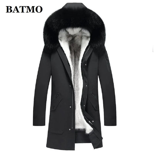 BATMO natural Fox fur collar rabbit fur liner hooded men parkas