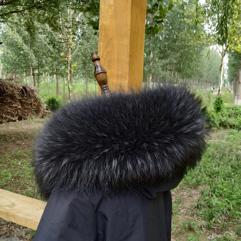 100% Real Fur Collar Women Raccoon Fur Scarf Warm Parka