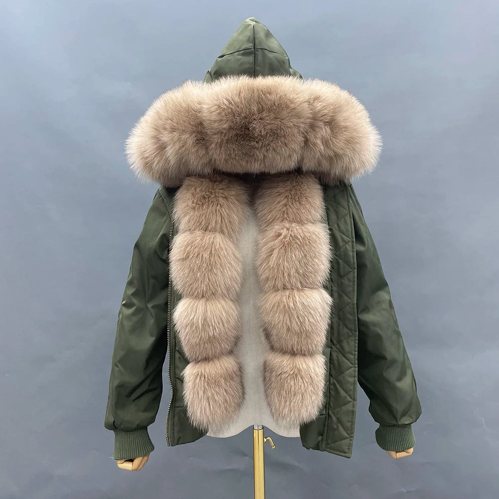 JANEFUR Fur Lined Parka Parent-Child Set Real Fox Fur Collar