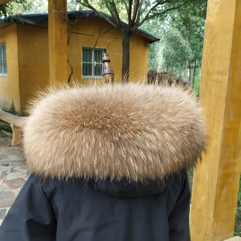 100% Real Fur Collar Women Raccoon Fur Scarf Warm Parka