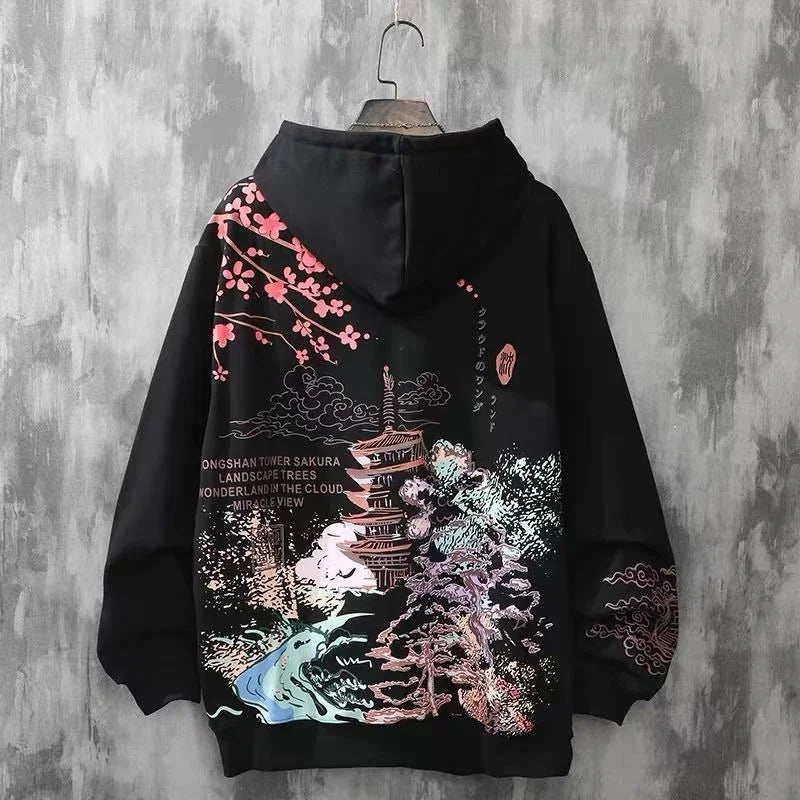 Wholesale DropShipping Anime Hoodies Sweatshirts Chinese Style Black Hoodies Harajuku Oversized