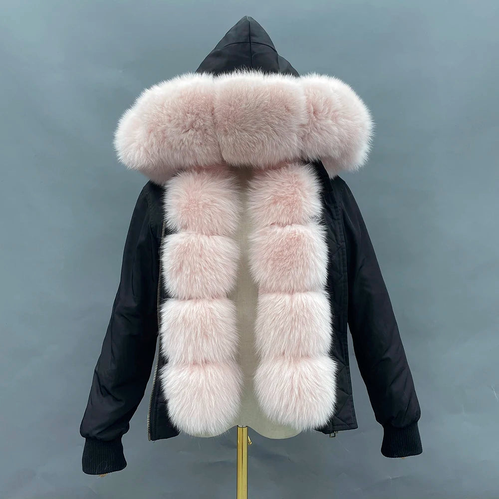 JANEFUR Fur Lined Parka Parent-Child Set Real Fox Fur Collar