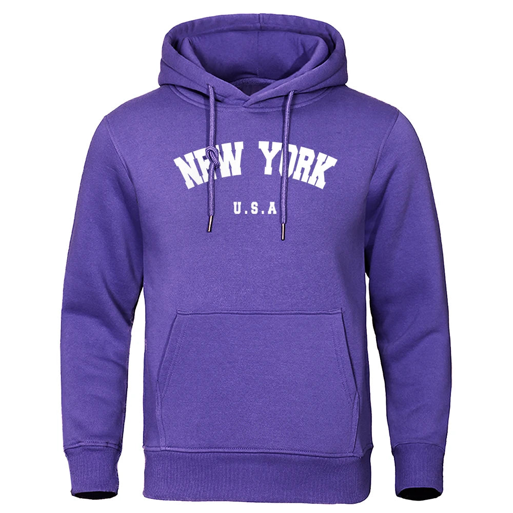 NEW YORK Letter U.S.A City Print Hoody Men Oversize