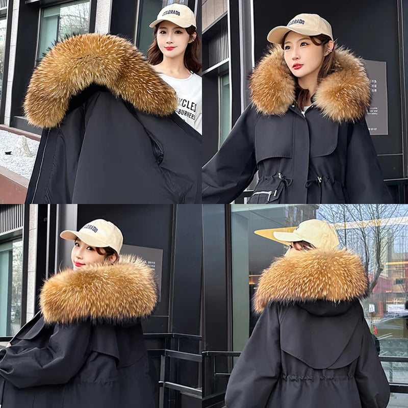 100% Real Fur Collar Women Raccoon Fur Scarf Warm Parka