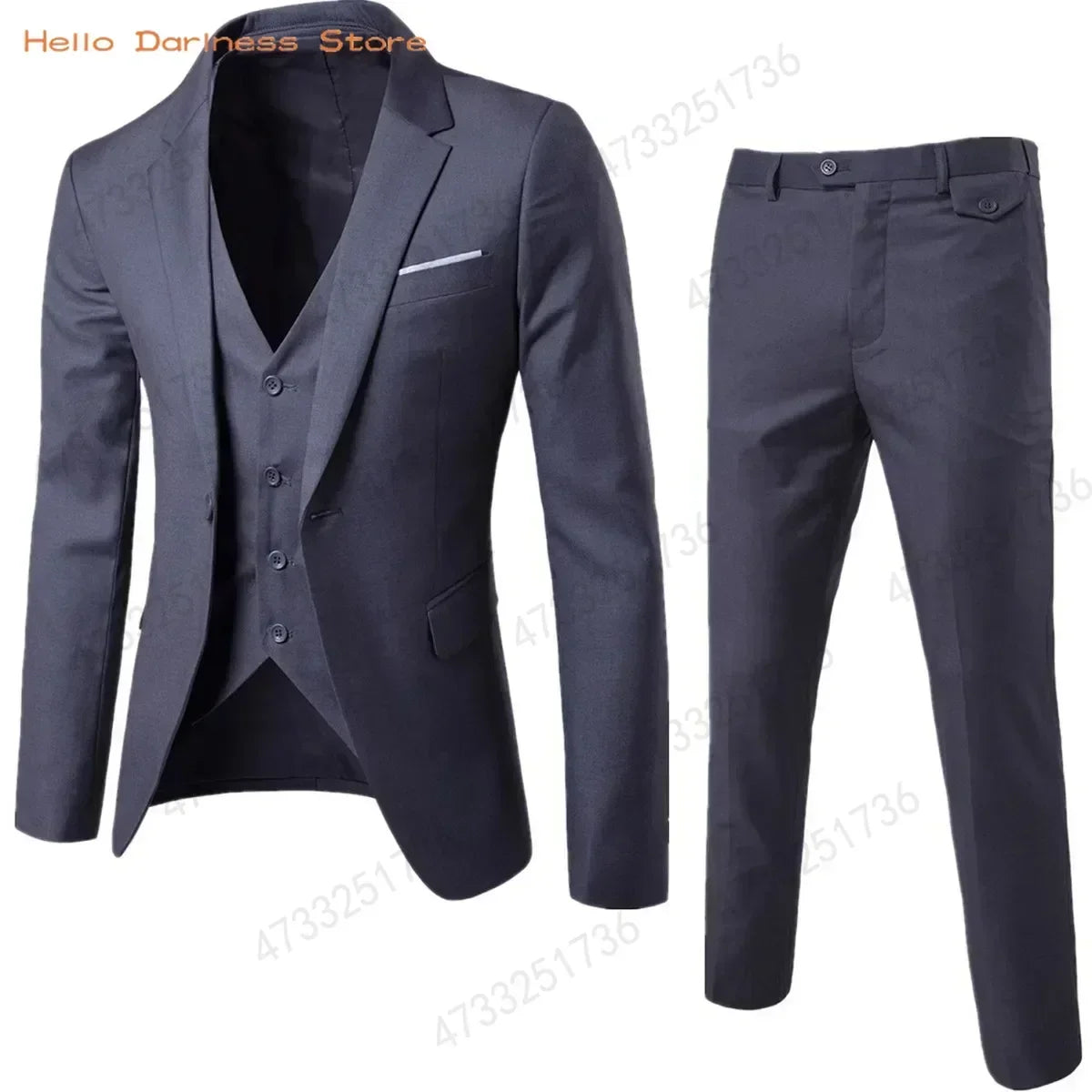 3 Pcs Black Elegant Suits+Pants Brand Slim Fit Single Button Men suit