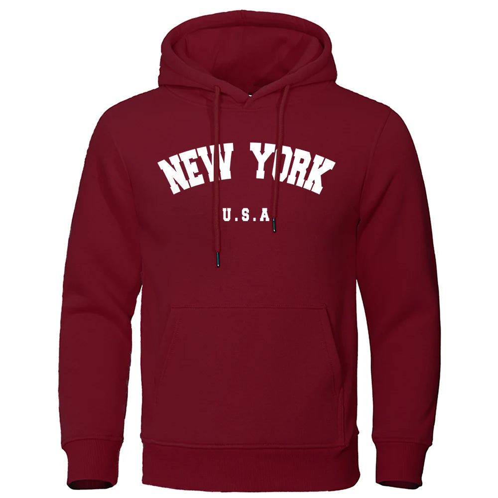 NEW YORK Letter U.S.A City Print Hoody Men Oversize