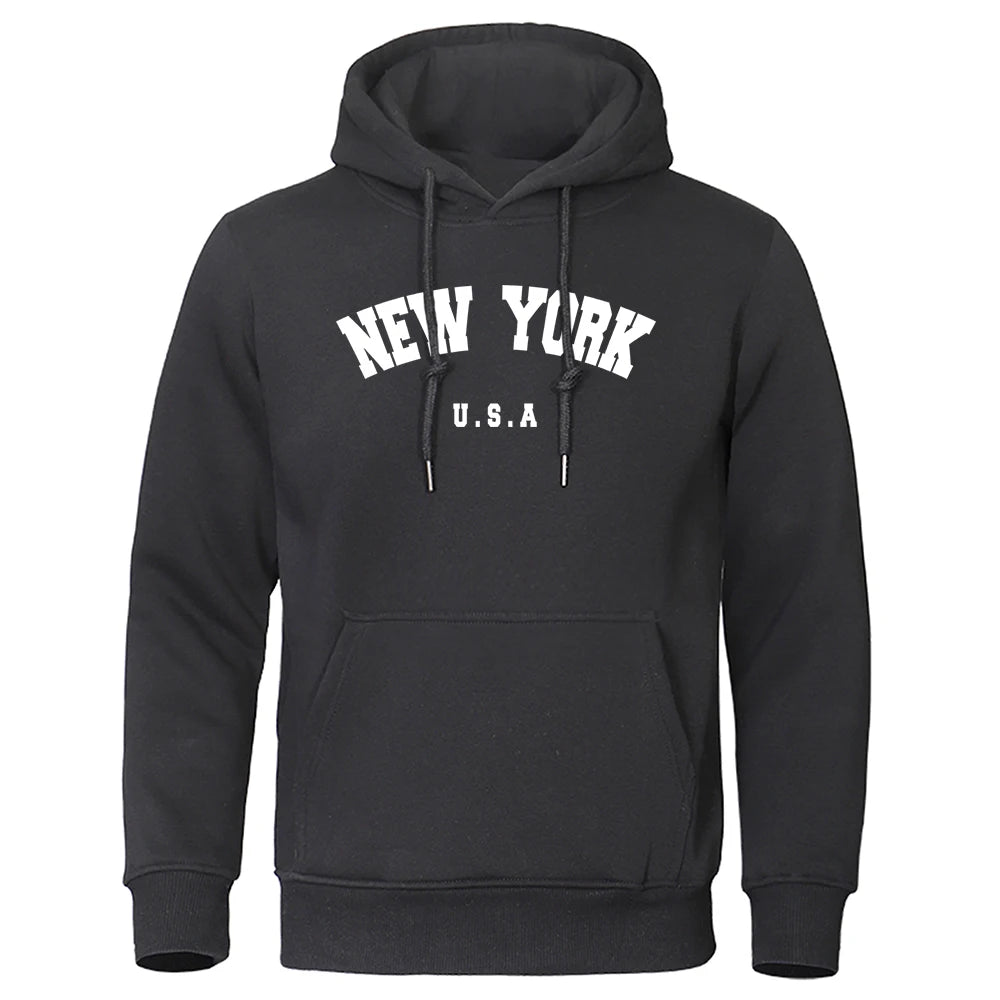 NEW YORK Letter U.S.A City Print Hoody Men Oversize