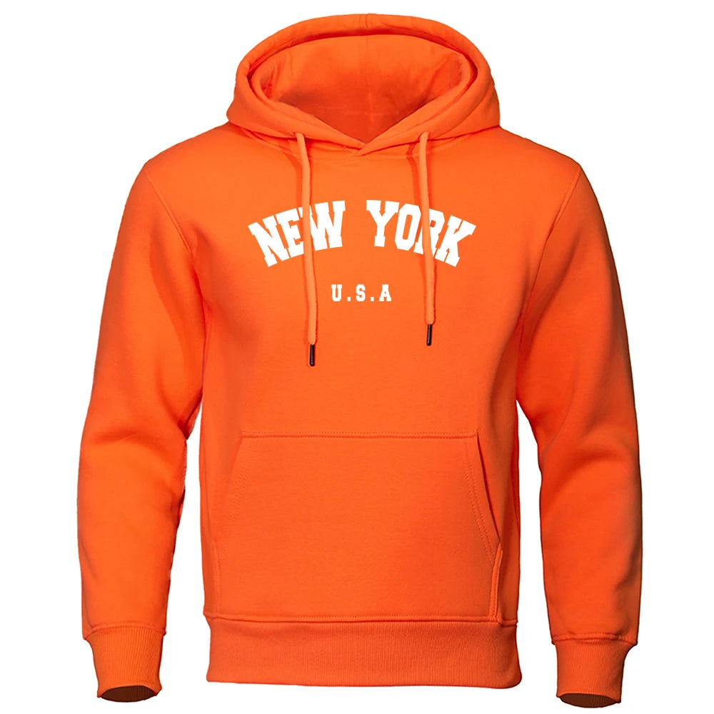 NEW YORK Letter U.S.A City Print Hoody Men Oversize