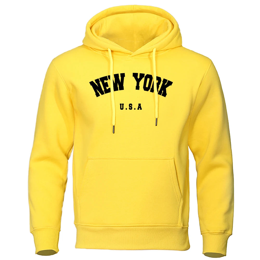 NEW YORK Letter U.S.A City Print Hoody Men Oversize