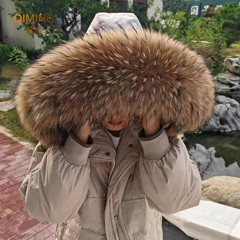 100% Real Fur Collar Women Raccoon Fur Scarf Warm Parka