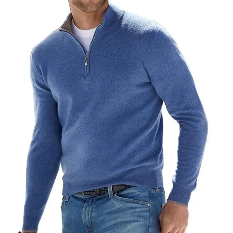 Warm Pullover Solid Color Half Zipper Casual Sweater Slim V-neck