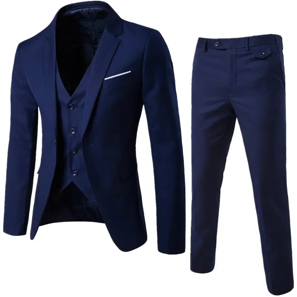 3 Pcs Black Elegant Suits+Pants Brand Slim Fit Single Button Men suit