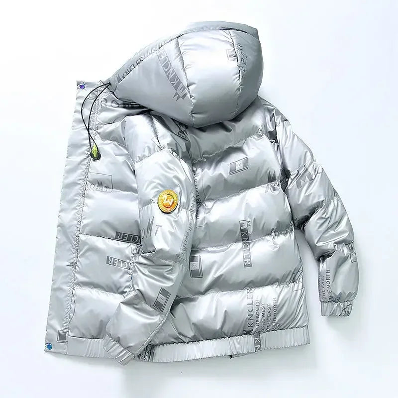 New Winter Men Hooded Shiny Outdoor Windproof Warm Jackets 4XL