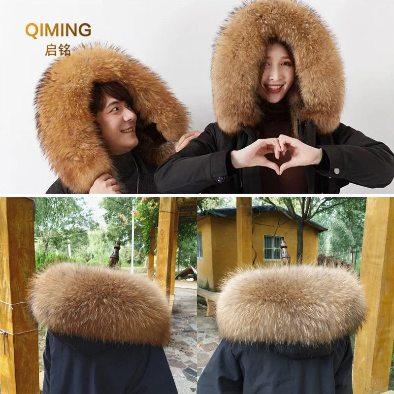 100% Real Fur Collar Women Raccoon Fur Scarf Warm Parka