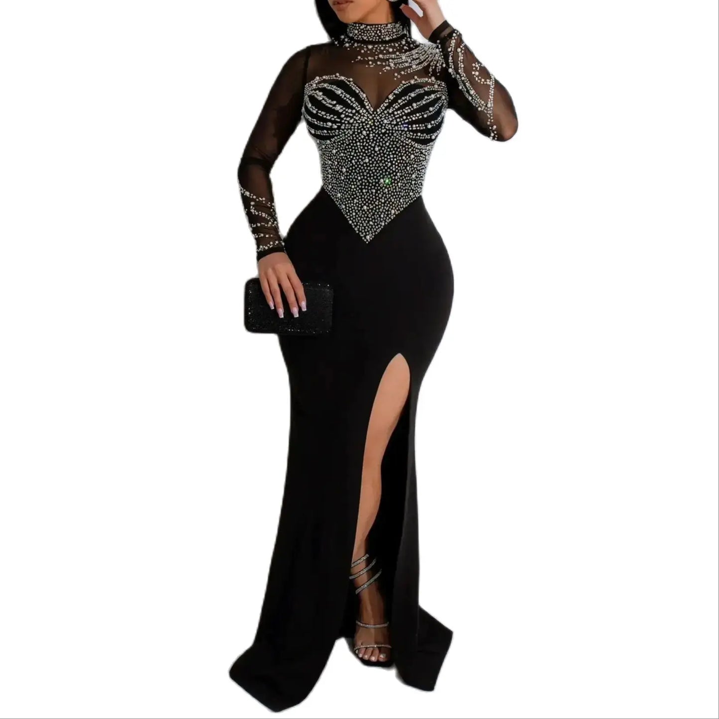 Plus Size Pearl Party Dress Female Diamond Sheer Mesh Clothing Evening Luxury Club Outfit 2024 Spring Elegant Pretty Women Dress (Copy)