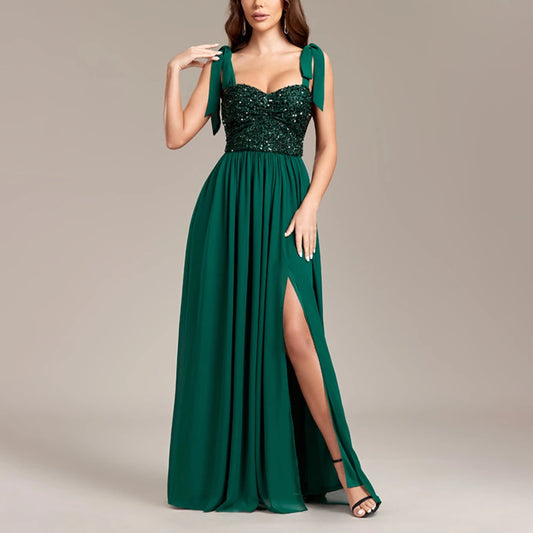 Green High Waist Slit Graduation Dress