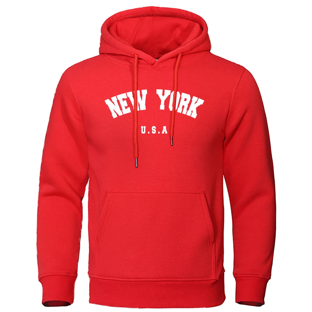 NEW YORK Letter U.S.A City Print Hoody Men Oversize