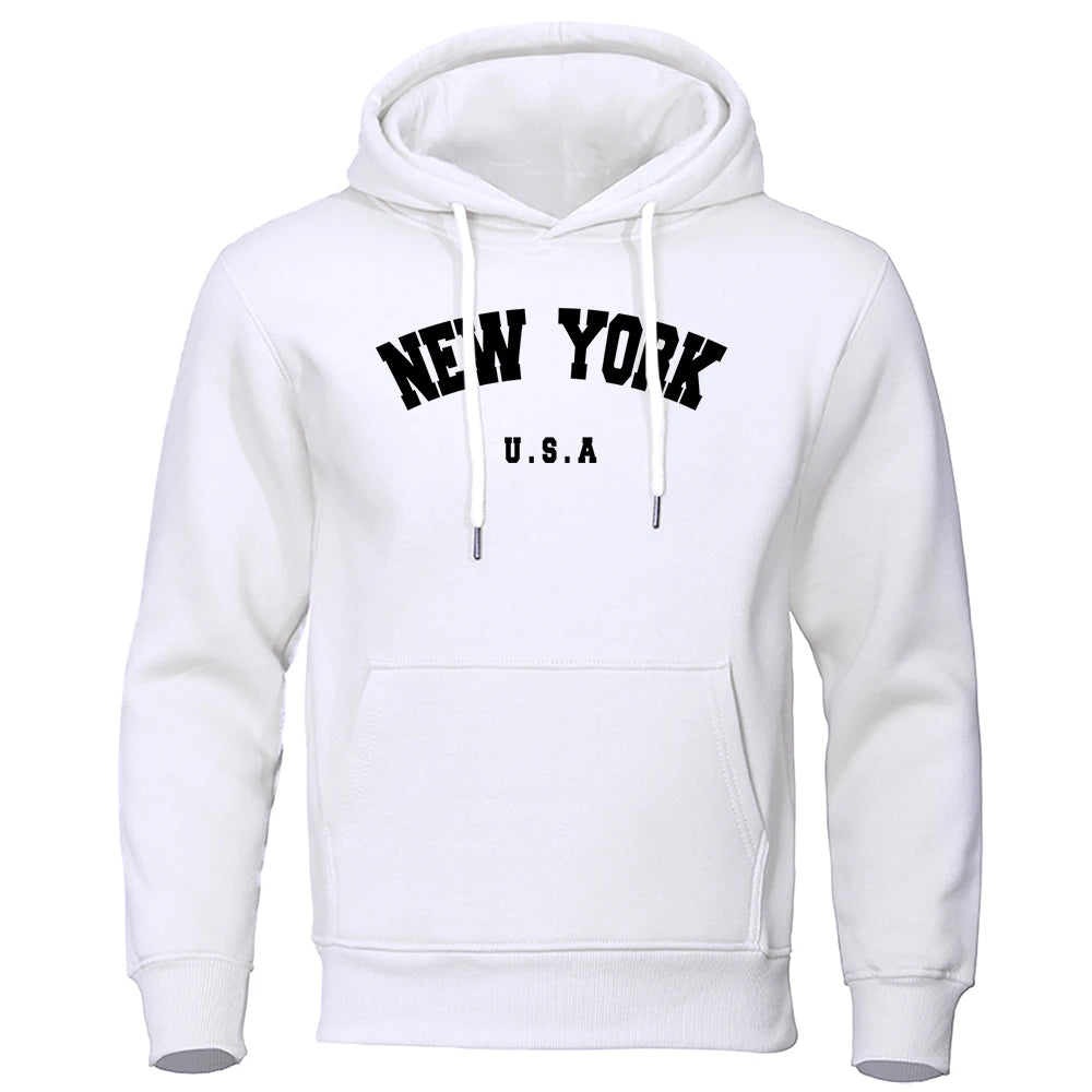 NEW YORK Letter U.S.A City Print Hoody Men Oversize