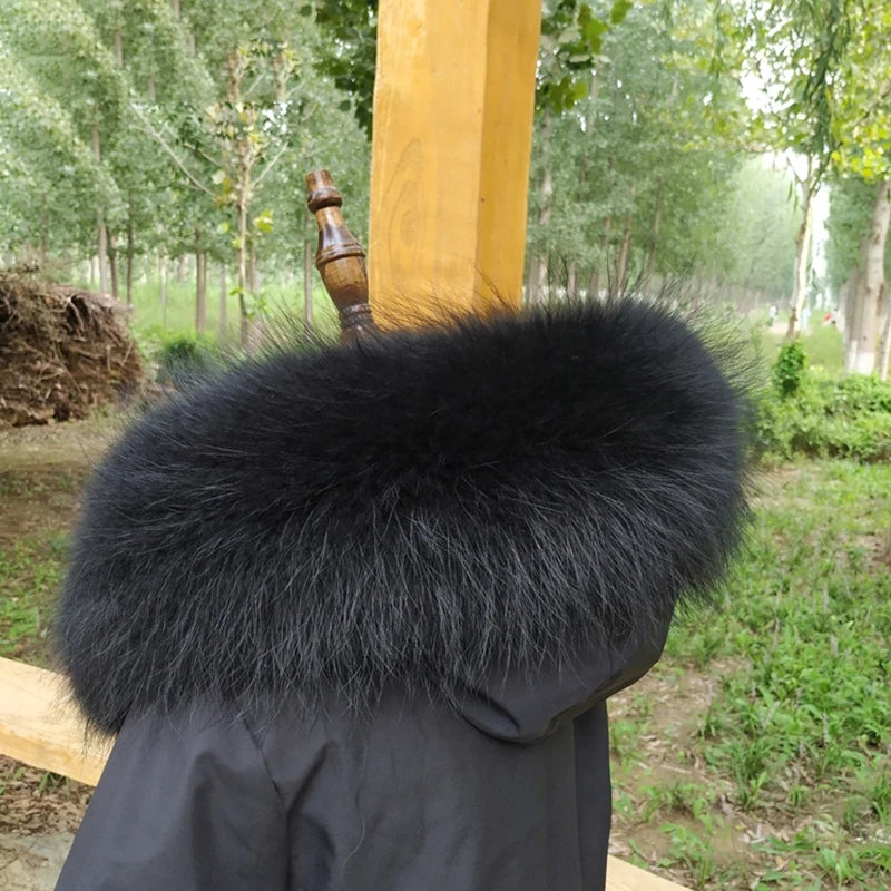 100% Real Fur Collar Women Raccoon Fur Scarf Warm Parka