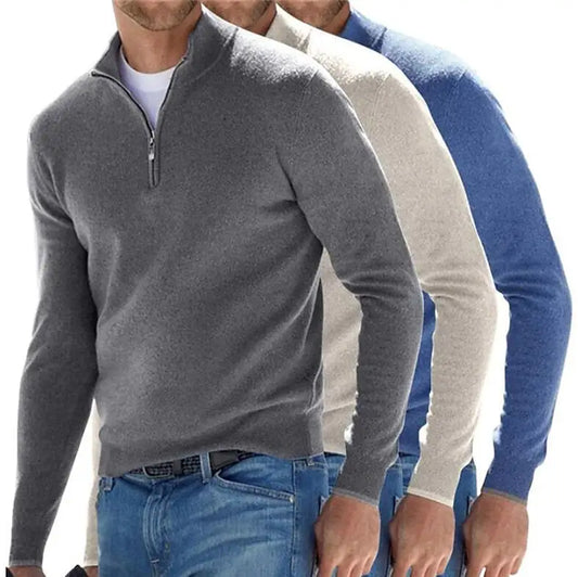 Warm Pullover Solid Color Half Zipper Casual Sweater Slim V-neck