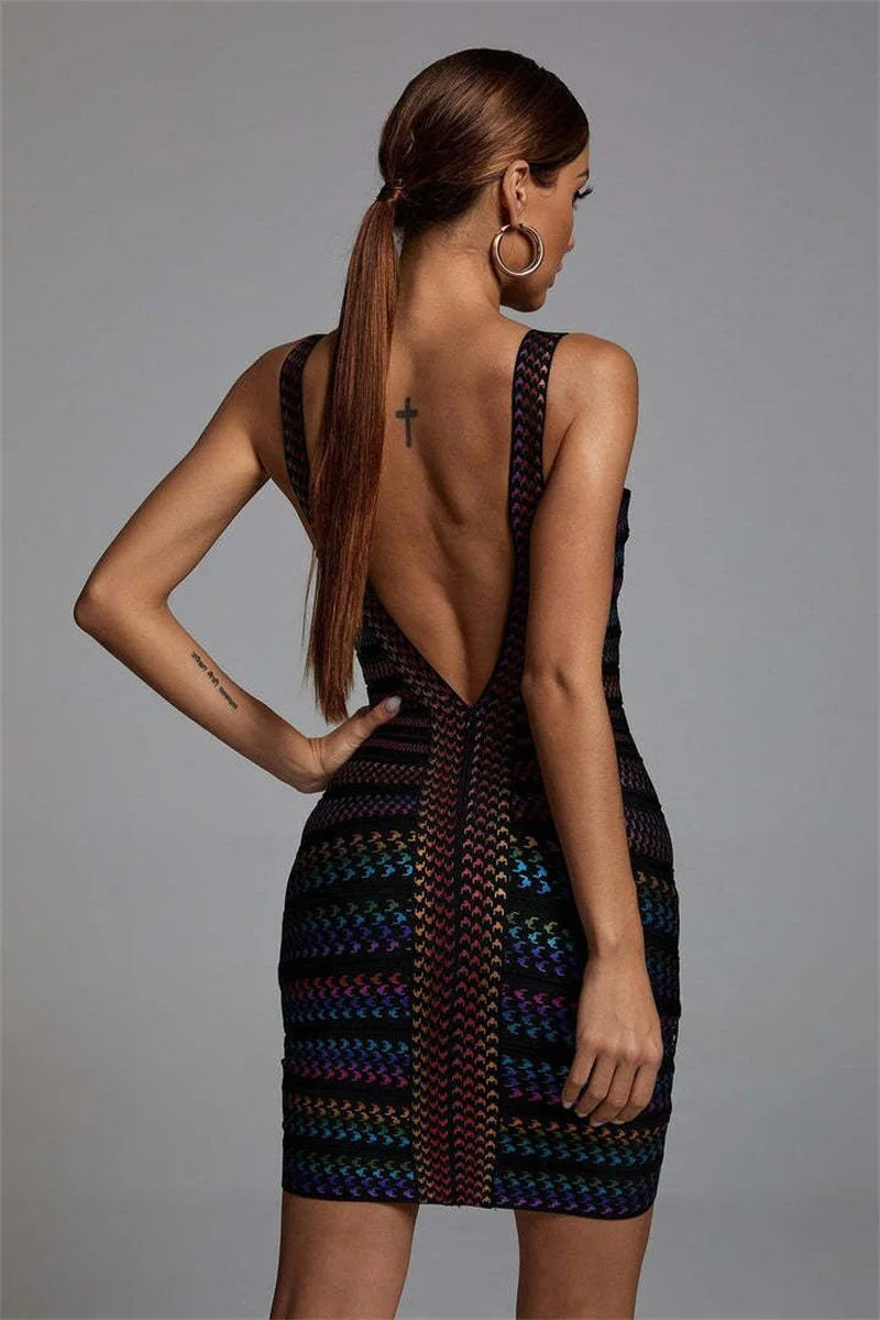 Colorful Striped Foiling Print Rayon Bandage Dress